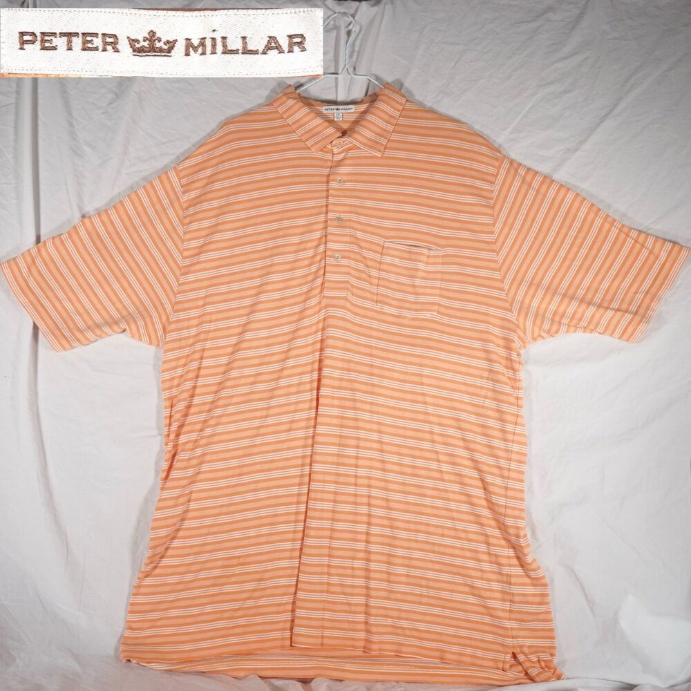 Peter Millar Vintage Polo Shirt Orange Striped Mens XXL